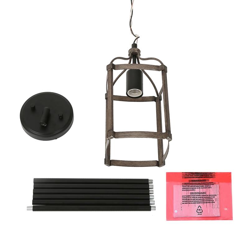 Rustic Farmhouse Coastal Mini Pendant Black and Wood Accent Lantern Barn Lights For Kitchen Island - L5.5"xW 5.5"x H 12"