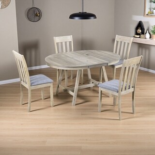 5-Piece Wood Dining Set, Round Extendable Table with 4 Chairs, Seats 4 ...