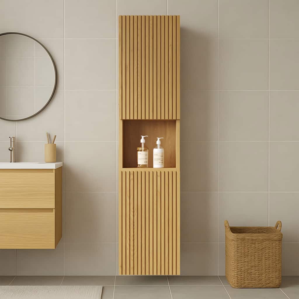 Modland 14"W x 59''H Wall Mounted Bathroom Cabinet - Narrow Waterproof Plywood, Corolla Oak for Over Toilet Storage