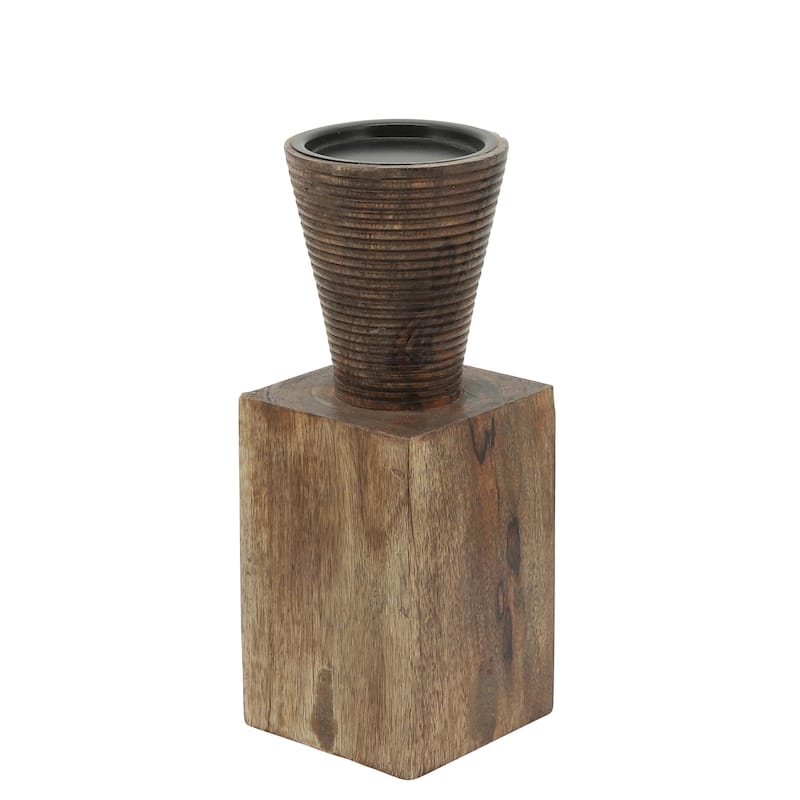 Wood, 10"h, Geometric Candle Holder, Brown 10.0"H - 4.0" x 4.0" x 10.0" - Brown - 4.0" x 4.0" x 10.0"