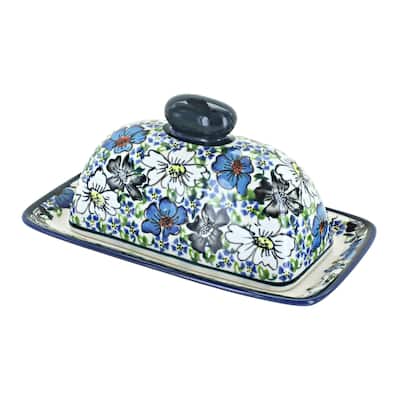 Blue Rose Polish Pottery 1377 Zaklady Butter Dish