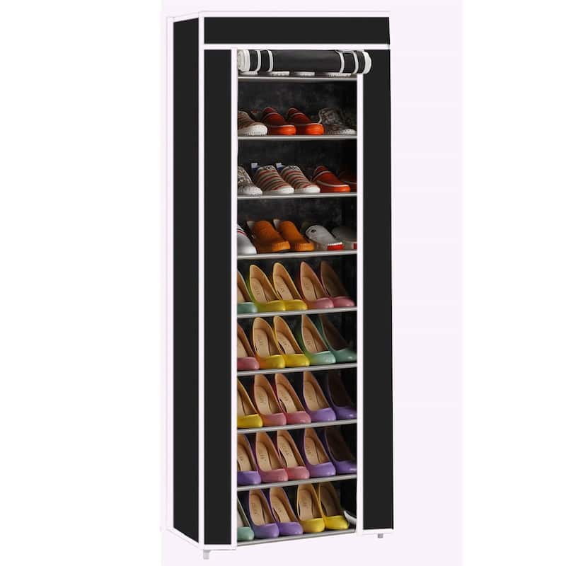 10-Layers Room-saving Non-woven Fabric Shoe Rack Black - Black