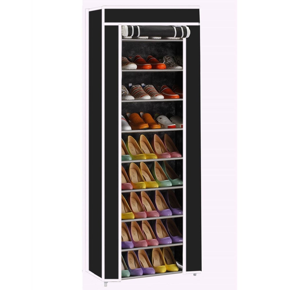 10-Layers Room-saving Non-woven Fabric Shoe Rack Black