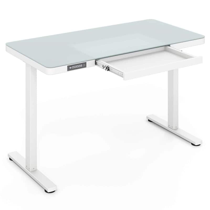 Costway 48" x 24" Whole-Piece Glass Standing Desk w/Drawers Writable