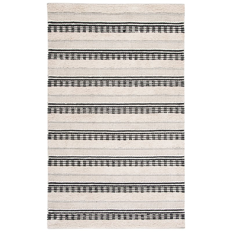 SAFAVIEH Handmade Natura Ingiridur Stripe Cotton Rug - 6' Square - Beige/Black
