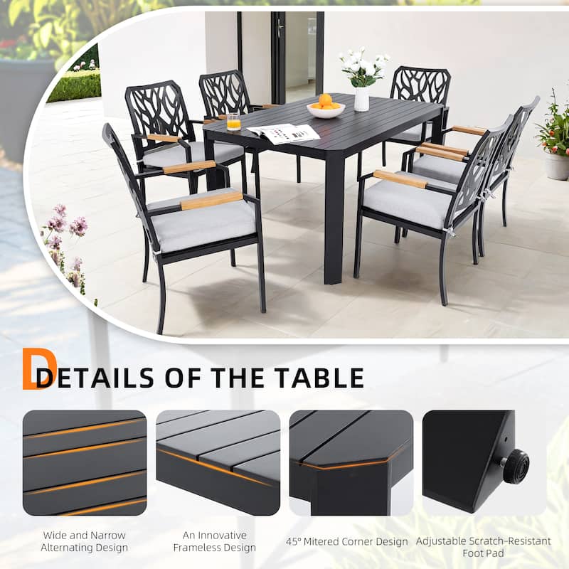GDFStudio - Burbon 7-Piece Outdoor Aluminum Dining Set with Elegant Nature