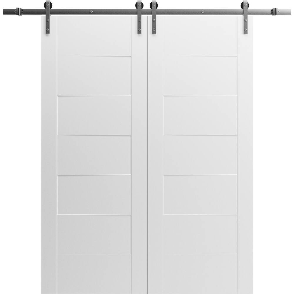 Modern Double Barn Door / Mela 0755 Painted White / 13FT Silver Rail Track Set / Solid Panel Interior Doors