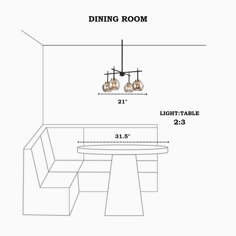 Modern Farmhouse 4-Light Black Gold Chandelier Mercury Glass Pendant Lights for Dining Room - 21" D x 10" H