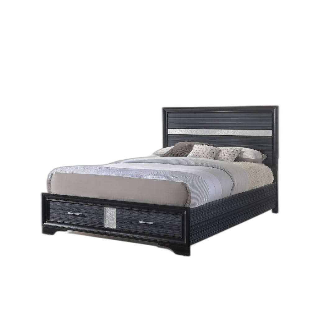 HomeRoots Black And Gray Wood Queen With Two Drawers Bed Frame