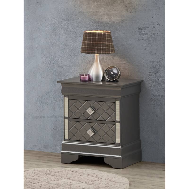 Metallic Black Modern Nightstand with Drawers - Black