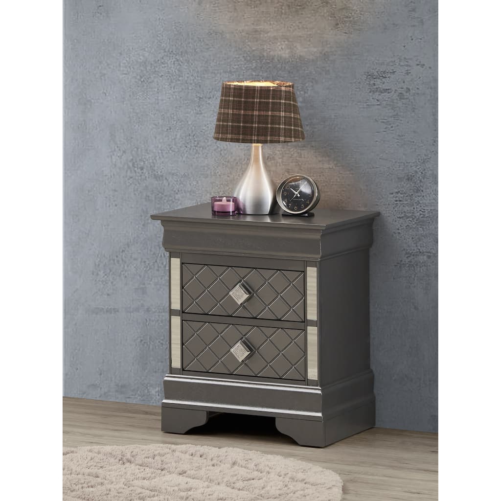 Metallic Black Modern Nightstand with Drawers