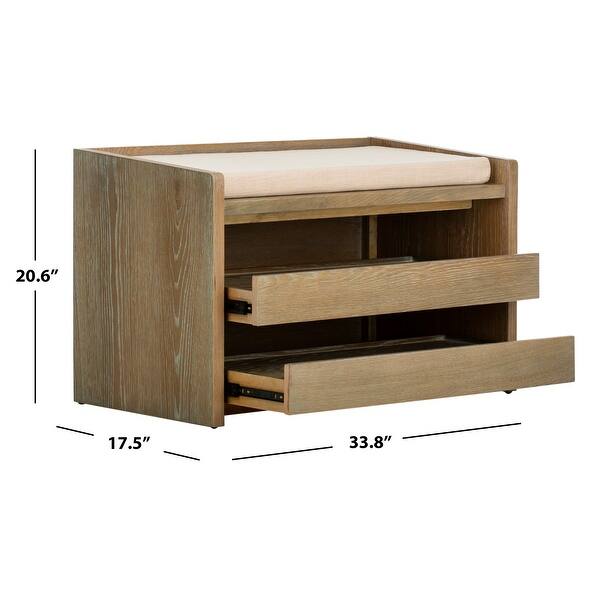 SAFAVIEH Percy Shoe Storage Bench -Rustic Oak / Beige - 33.8" x 17.5" x 20.6"