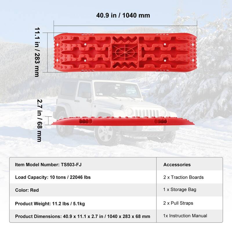 Traction Boards with PP Material, Recovery Boards for Off-road Vehicles/Cars/Pickups/SUVs/RVs, Pair Tire Traction Mats on Snow