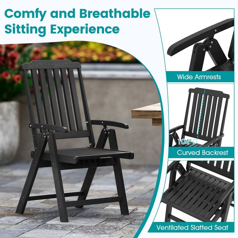 Gymax 4PCS Foldable Patio Chair w/Armrest Curved Back Slatted Seat for