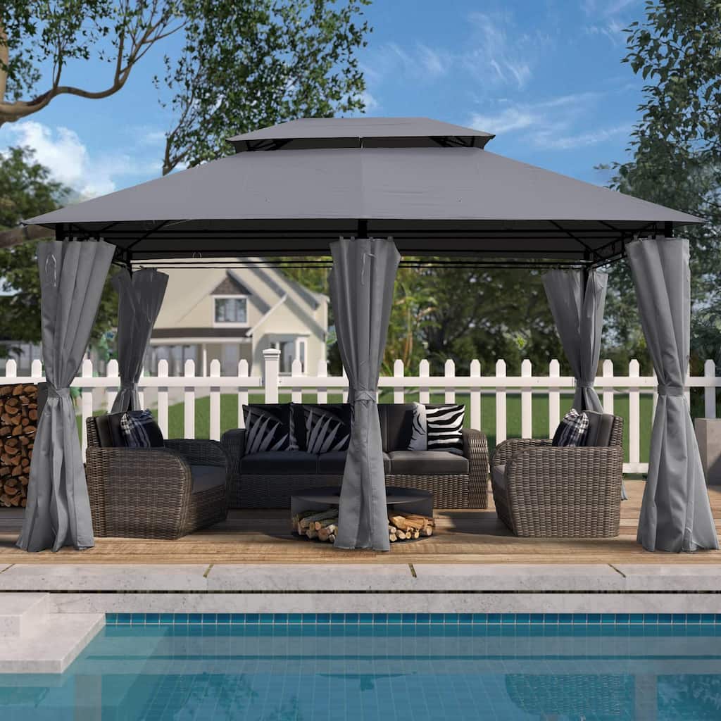 13x10 Outdoor Gazebo Tent with Double Roof & Removable Mesh, Waterproof & UV-Resistant for Garden, Patio, Backyard