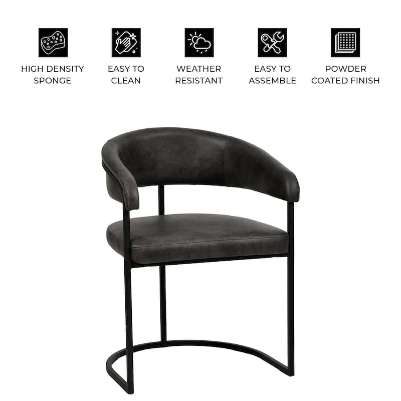 LeisureMod Set of 4 Aero Upholstered Leather Dining Side Chair - Contemporary Arm Chair with Black Iron Frame