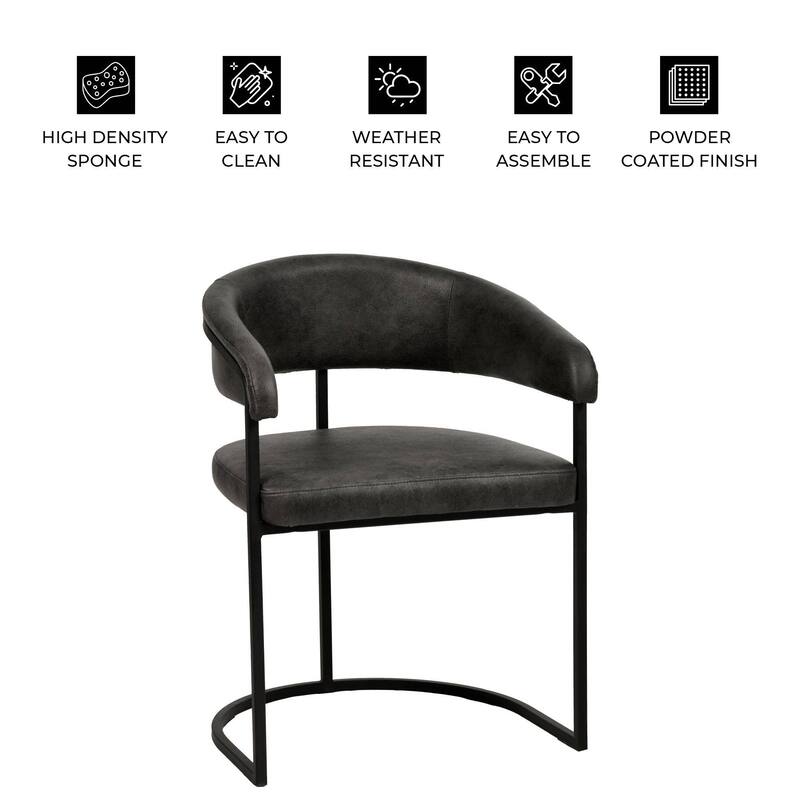 LeisureMod Set of 2 Aero Upholstered in Leather Dining Chair in Iron Accent Armchair in Polyester for Home & Kitchen