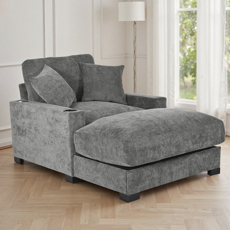 GDFStudio - Polyester 1-Seater 28.3" Chaise Lounge with Tufted Back and Arm