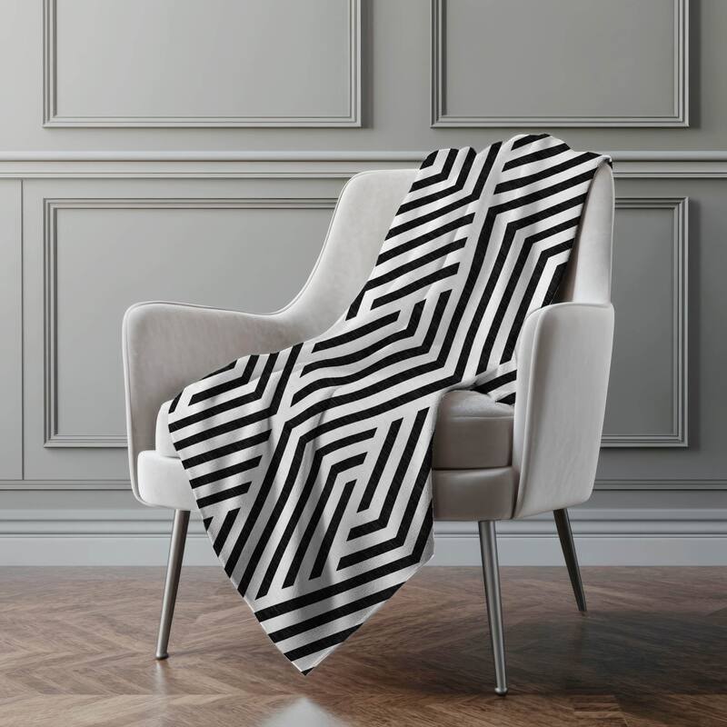 Premium Machine Washable Contemporary Geo Sherpa Throw Blanket - Black - 4'2" x 5'10"