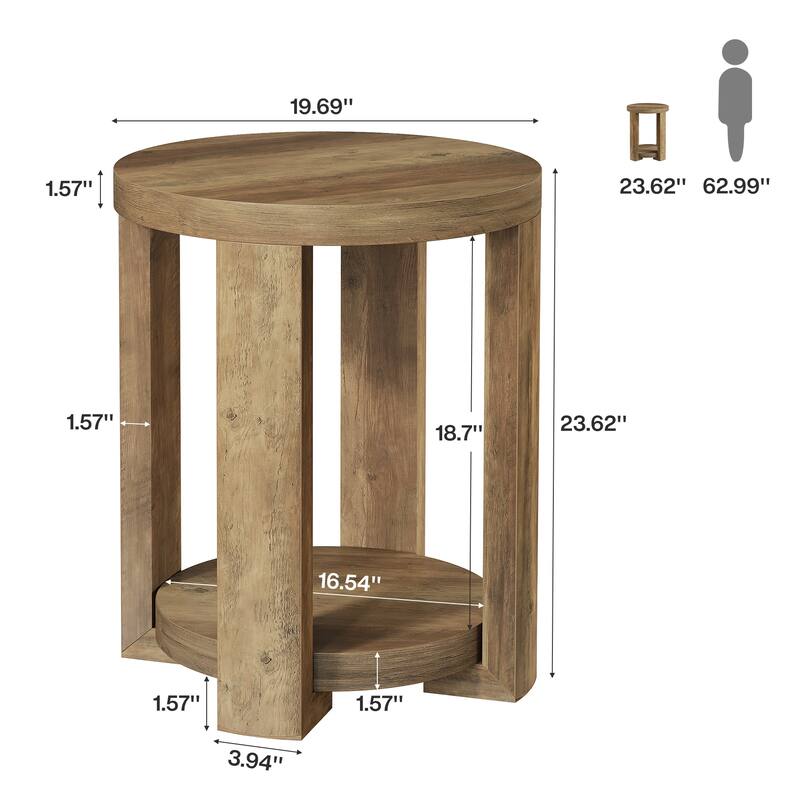 2-Tier Round End Table, Side Accent Snack Table, Living Room Bedroom Bedside Nightstand Furniture