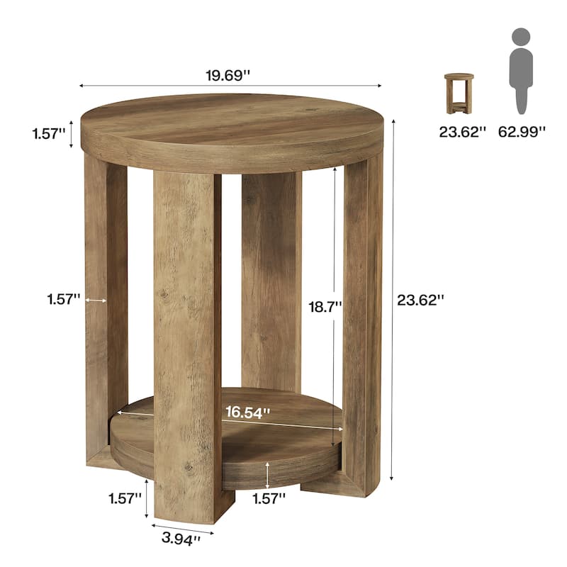 2-Tier Round End Table, Side Table, Small Bedside Accent Table for Living Room, Bedroom (Set of 2)