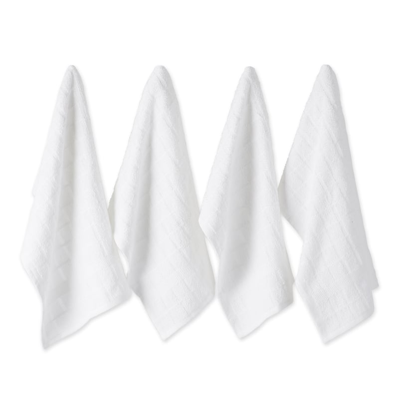 DII Solid Honey Gold Windowpane Terry Dishtowel 4 Piece - Solid White