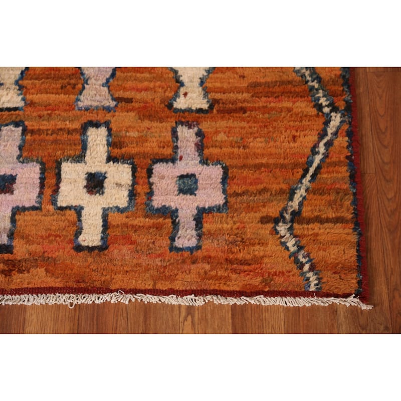 Orange Moroccan Oriental Runner Rug Handmade Tribal Wool Carpet - 2'11" x 9'10"