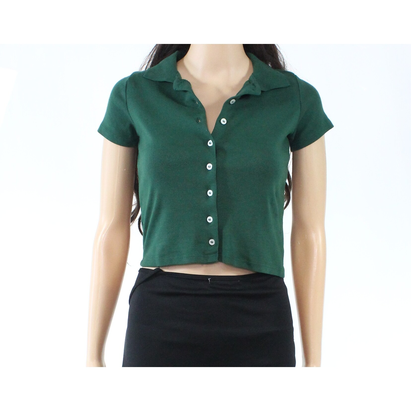 Shop John Galt Womens Top Green Size Small S Polo Cropped Button Front Overstock 28738419