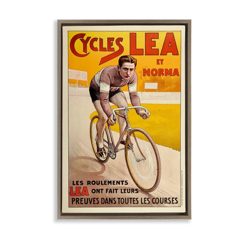 Stupell Yellow Antique Cycling Poster Framed Floater Canvas Wall Art Design By Marcus Jules
