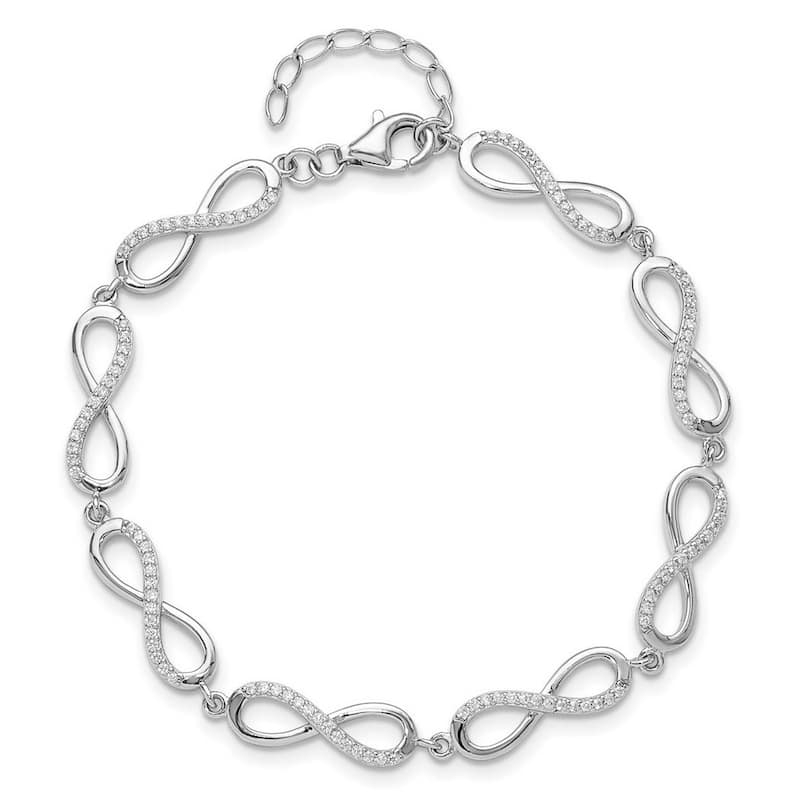 Curata 925 Sterling Silver 7+1" Rhodium-plated Cubic Zirconia Infinity Link Bracelet