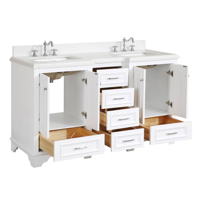 KitchenBathCollection Nantucket 60" Double Bathroom Vanity with Quartz Top