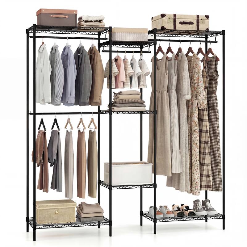Gymax Portable Wardrobe Convertible Clothes Organizer w/ L-shape & - Black
