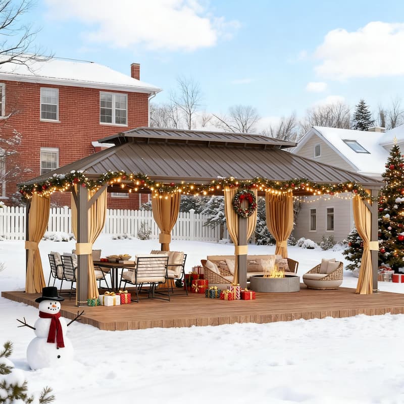 Outdoor Hardtop Gazebo with Galvanized Steel Double Roof & Aluminum Frame, Outdoor pergola with Premium Curtains and Nettings