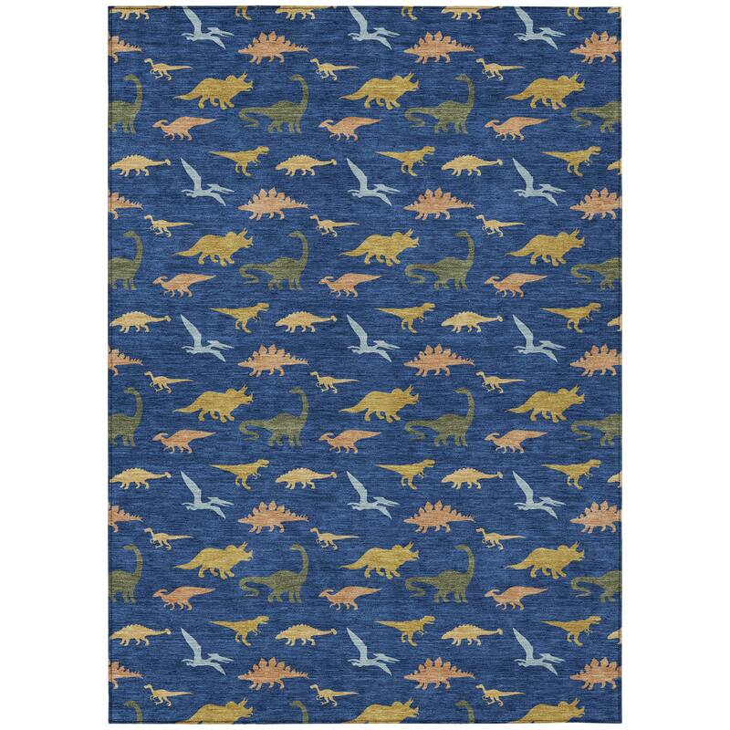 Machine Washable Indoor/ Outdoor Modern Dinosaur Chantille Rug