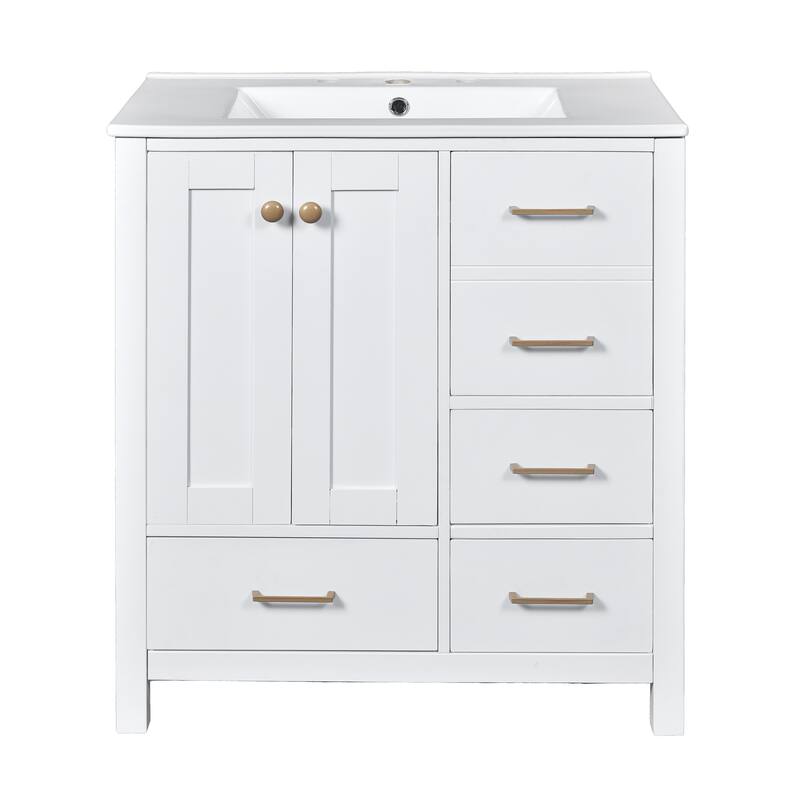Bathroom Vanity with Resin Sink Combo, Storage Cabinet with 4 Drawers and Soft Closing Doors, Vanity Set with Storage Shelf
