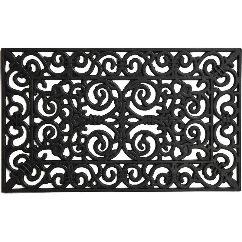HomeRoots 24" X 36" Black Scrollwork Outdoor Rubber Door Mat - 24' X '36