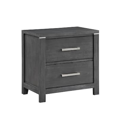 Charcoal Gray 2 Drawer 17 in. W Nightstand with Sturdy Hardware and Ample Storage
