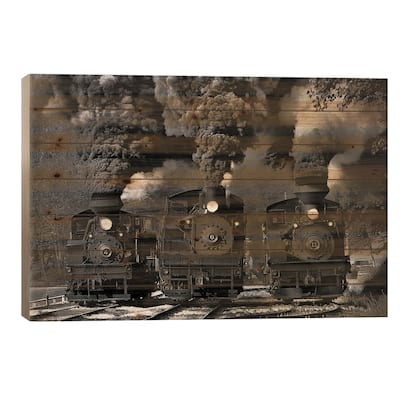 Train Race In B&W Print On Wood by Chuck Gordon - Multi-Color