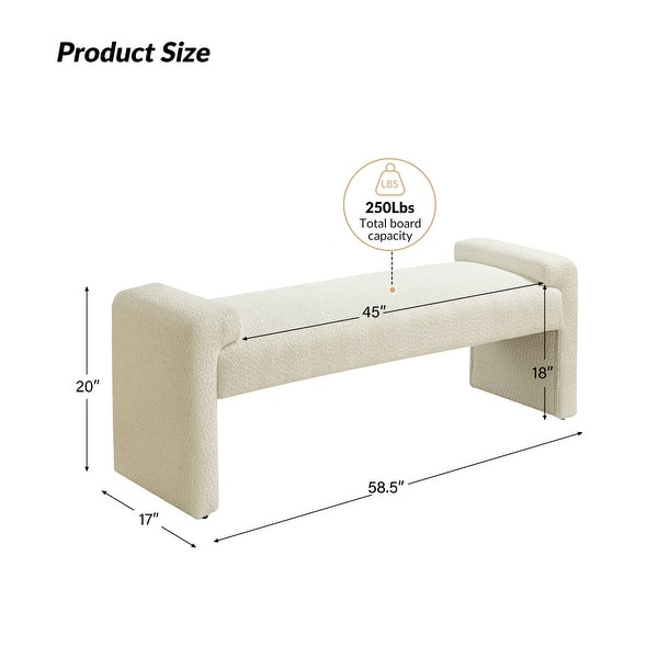 dimension image slide 0 of 5, Roland Modern 58.5''W Upholstered Bedroom Bench by HULALA HOME