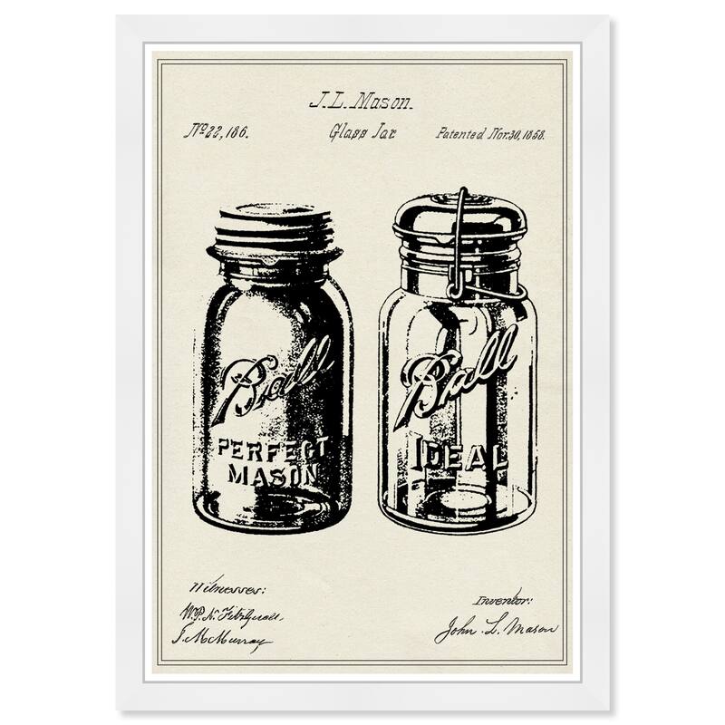 Wynwood Studio Prints Food and Cuisine Mason Glass Jar Patent 2 Black and Eggshell Rustic Wall Art Canvas Print