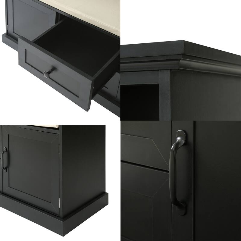 47"W Hall Tree with 3 Metal Double Hooks,3 Open Shelves,Shoe Storage - 3-in-1