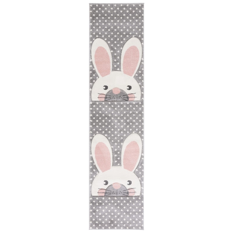 SAFAVIEH Carousel Kids Jurgita Bunny Ears Rug - 2' x 8' Runner - Pink/Grey