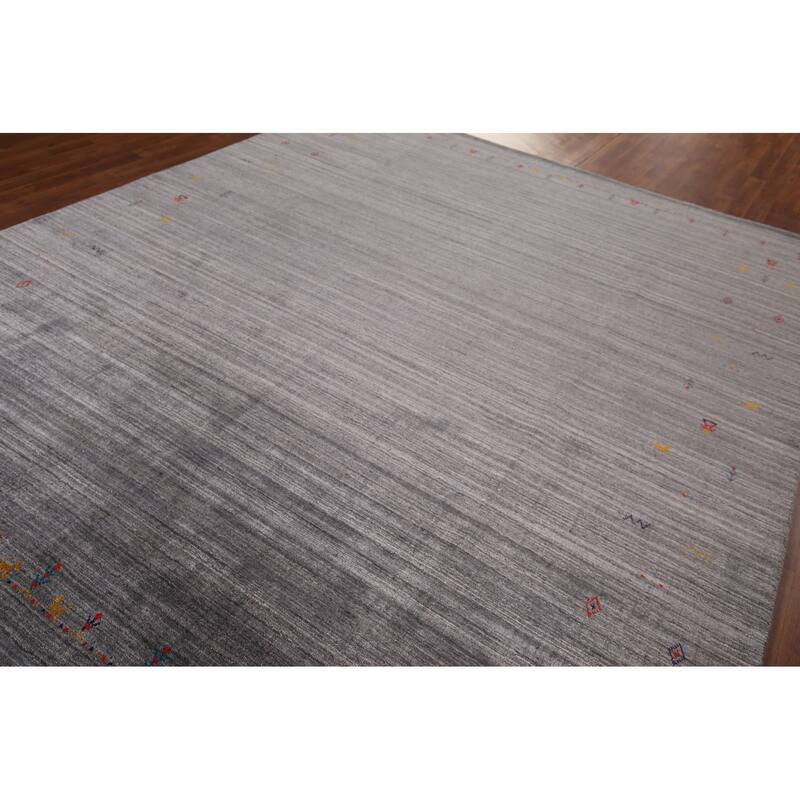 Silver Gray Striped Gabbeh Indian Area Rug Handmade Wool Carpet - 8'0"x 9'8"