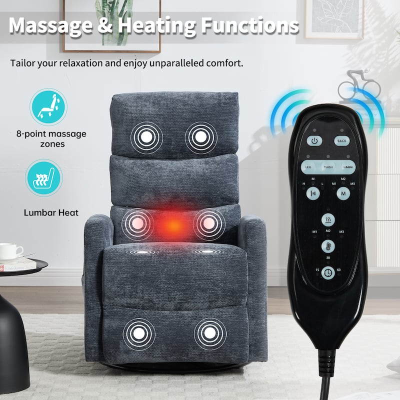 Heat Massage Manual Recliner Chair With Rocker And Swivel In Fabric