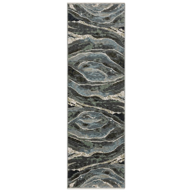 Style Haven Estella Abstract Waves Blue/ Green Area Rug - 2' 3" x 7' 6" - Runner