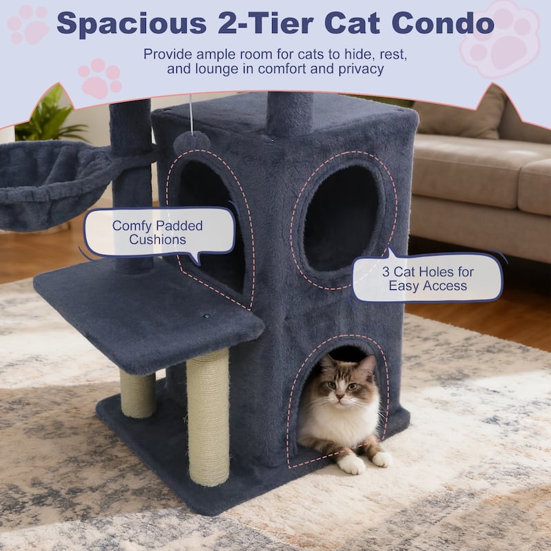 Gymax 33.5'' Cat Tree w/ 2-Tier Condo Padded Plush Top Perch Sisal