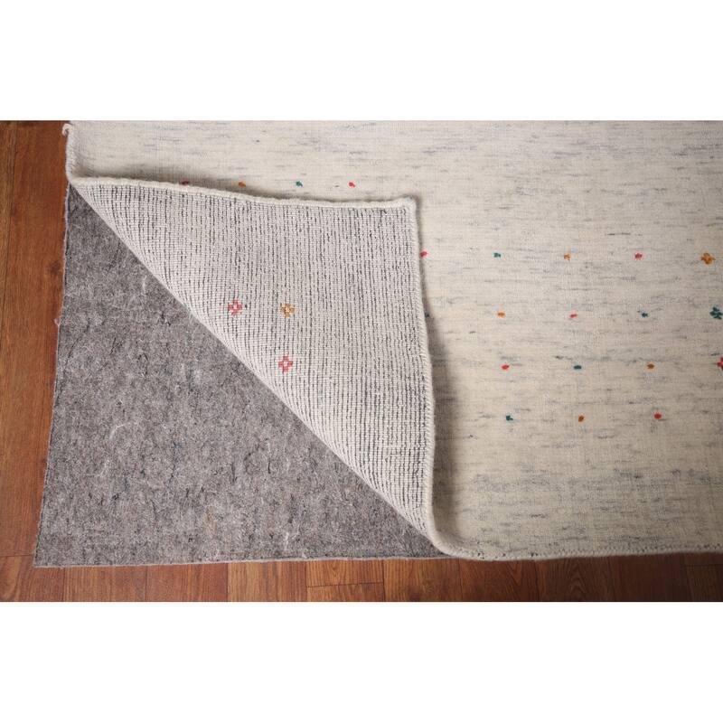 Tribal Ivory Gabbeh Indian Area Rug Handmade Wool Carpet - 8'9"x 11'7"