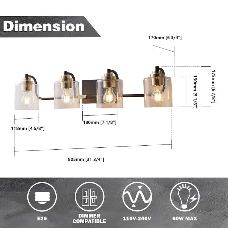 ExBrite 3/4-lights Bathroom Dimmable Gold Vanity Lights Modern Wall Sconce Lighting