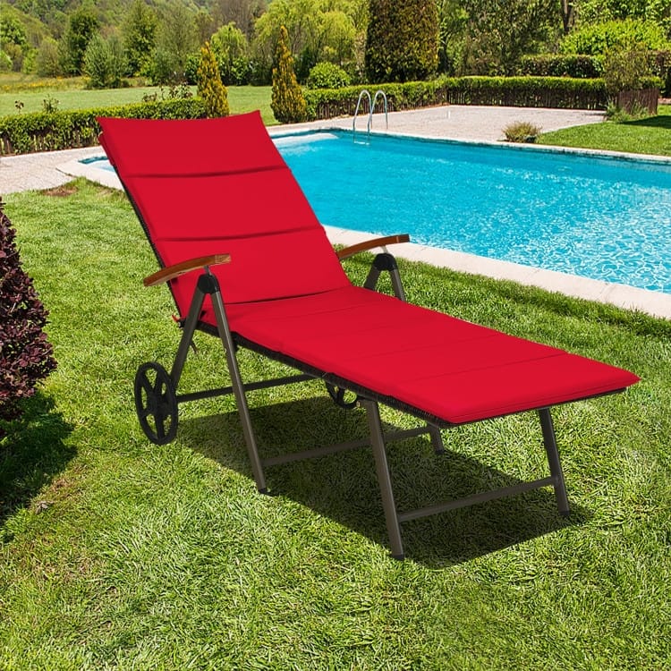 Premium Outdoor Rattan Chaise Lounge Recliner Chair for Relaxation - 56.5"~ 73" x 27.5" x 29.5"~44" (LX WX H)
