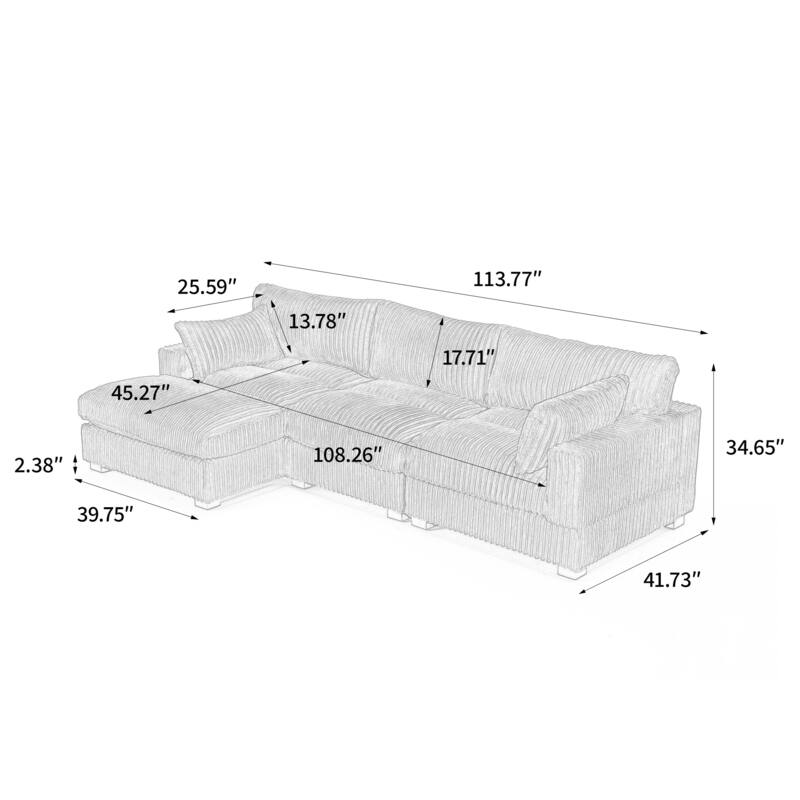 Plush Corduroy Upholstered Modular Sectional Sofa with Chaise